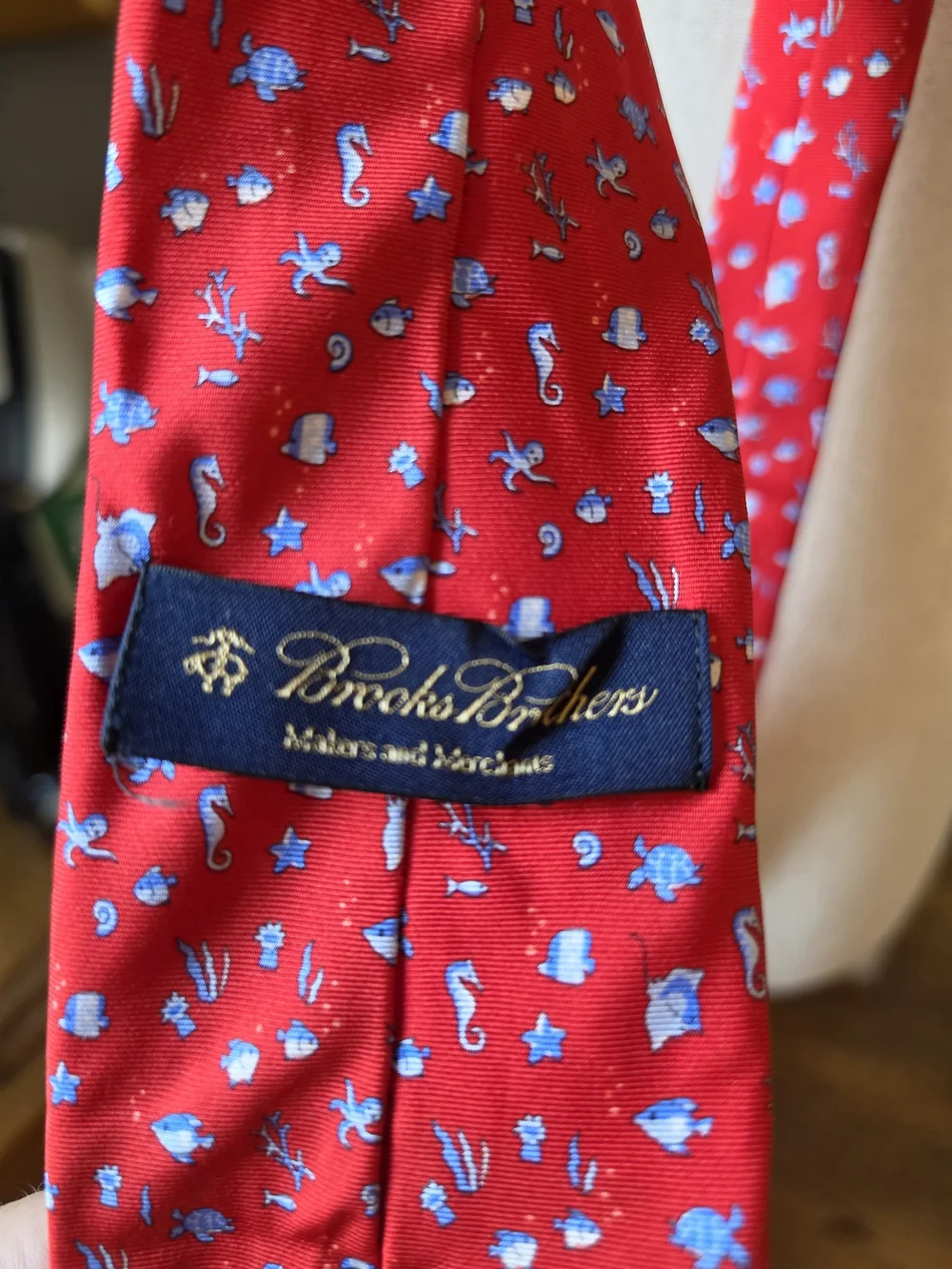 Brooks Brothers Nautical Sea Life Red Tie with Blue Marine Motif